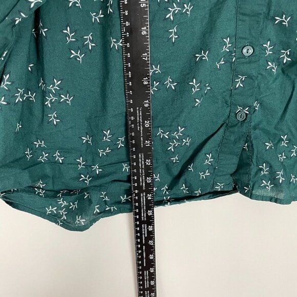 ANA Blouse Womens 2X Plus Green Floral Button Front Relaxed Balloon High Low Top - Picture 3 of 9